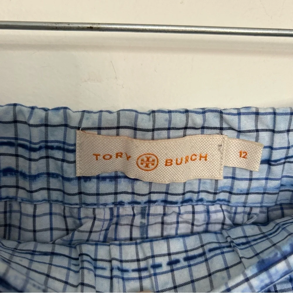 Tory Burch Shibori Blue Cotton Poplin Full Skirt Size 12‎